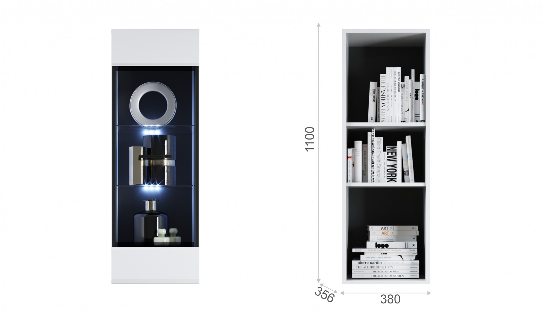 Пенал-витрина навесная 2 Йорк 380х356х1100 Империал