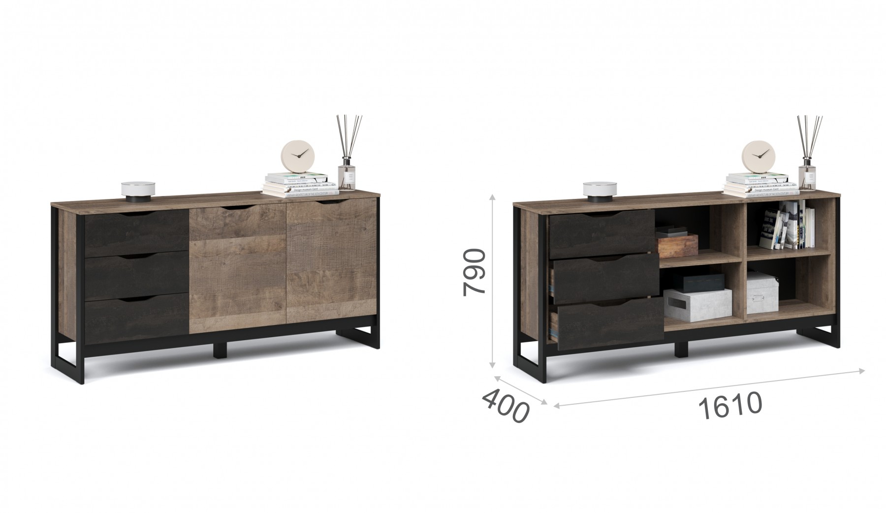 Комод 2д3ящ Стокгольм 1610х400х790  Империал